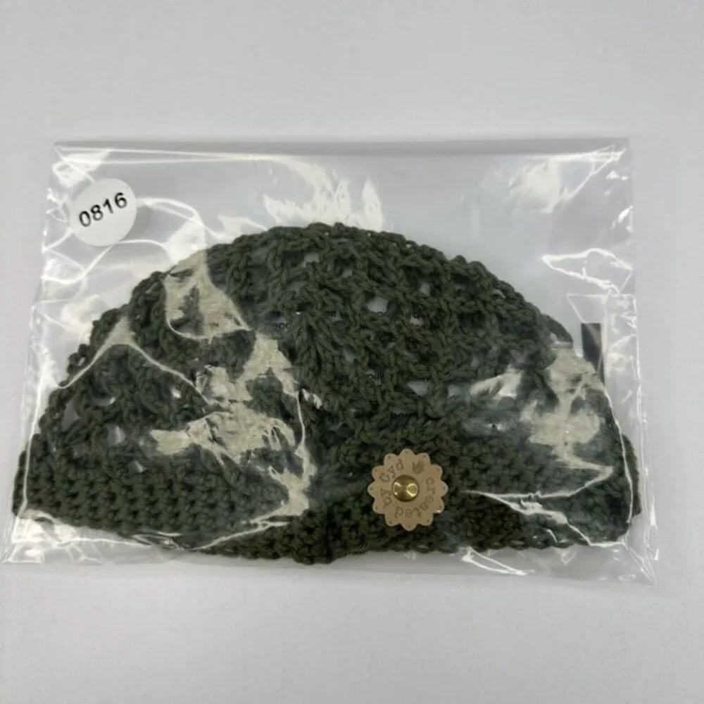 Created By Cyd Olive Green Crochet‎ Fishnet Snood Cap 100% Indian Cotton NEW